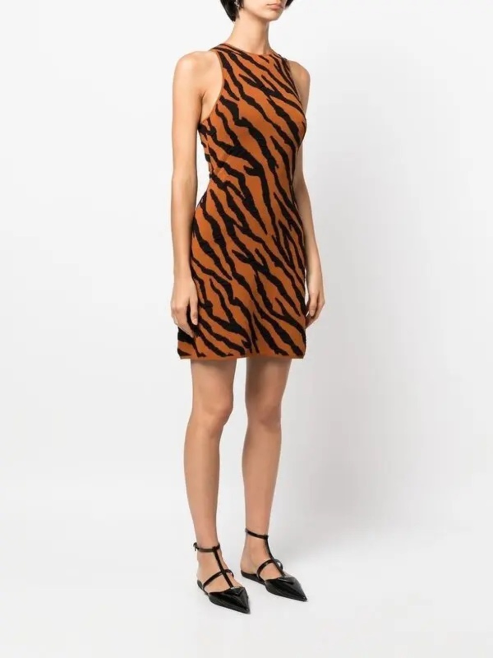 Proenza Schouler White Label Tiger Stripe Knit Tank Dress in Rust and Black